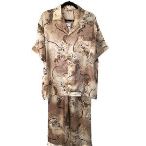 100% Silk Men’s Pajamas Set Gold Paisley XL‎